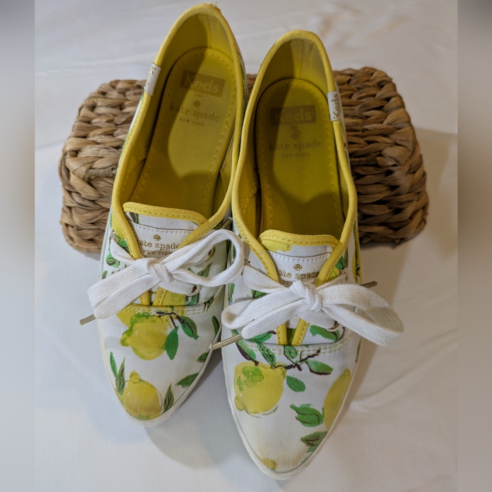 Keds Kate Spade Lemon Print Yellow and White Collaboration Sneakers